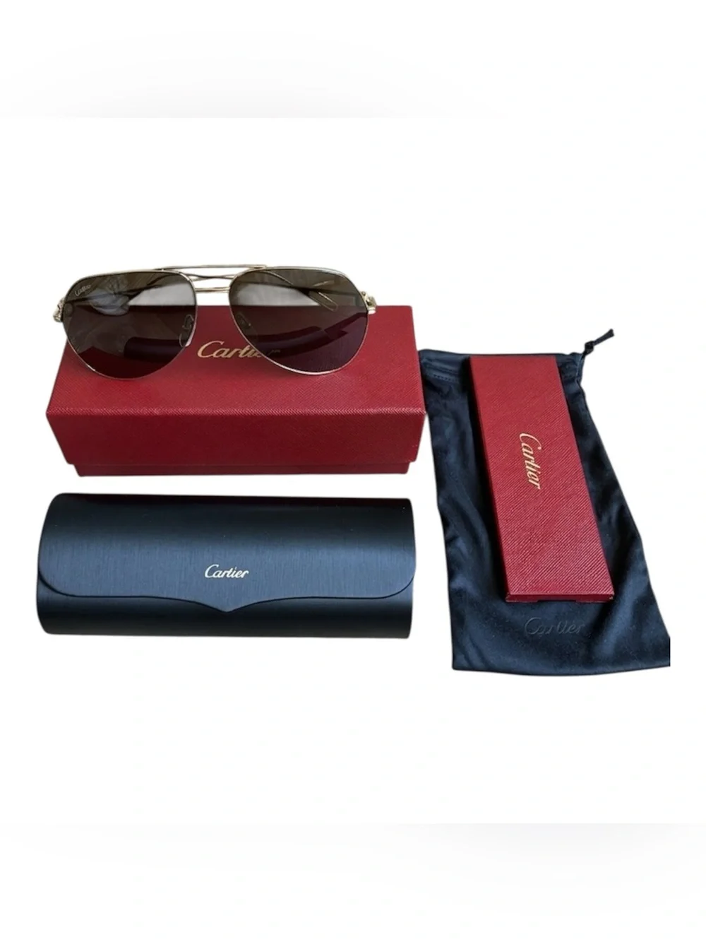 Cartier Authentic Aviator Pilot Brown Lens Shiny Gold Sunglasses CT0110S 014 62